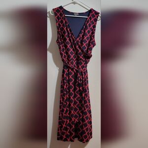 Size XL sleeveless dress.  Reddish orange/blue